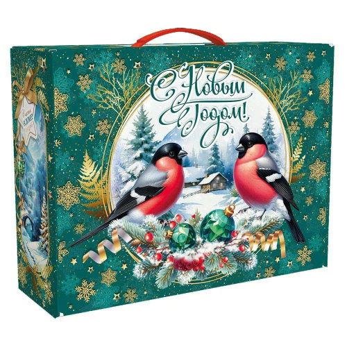 Подарок с конфетами «Чемодан Снегири» 1000г Стандарт
